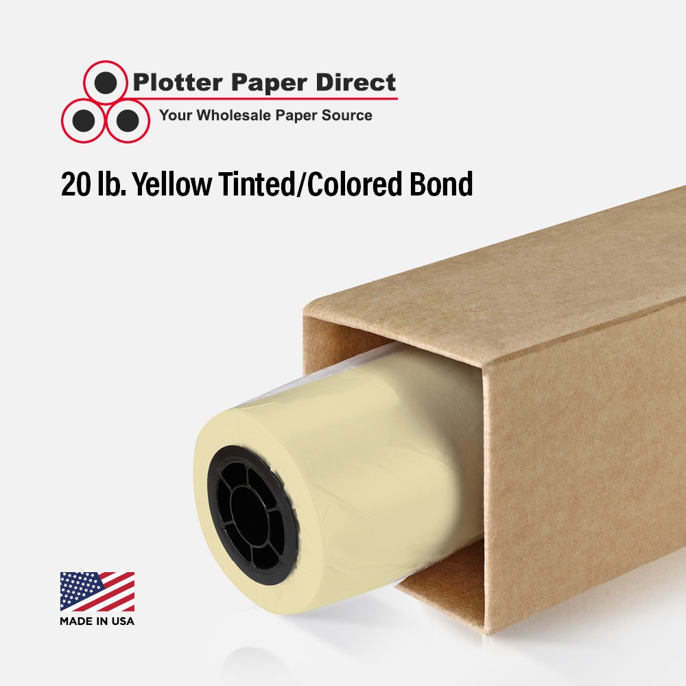18'' x 150' Rolls - 20 lb Yellow Tinted/Colored Bond Plotter Paper on 2'' Core (Pack of 4)